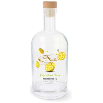 Glasflasche mit FSC-Holzdeckel 1000ml - rundum bedruckt, mit erfrischendem Design, wirkt diese Flasche stilvoll auf jedem Tisch