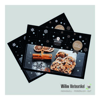 Türchenkalender A4 quer (2-Seiten) - Wünschen Sie Ihren Kunden ein frohes Fest mit besinnlichen Texten und Bilder oder zählen Sie die Tage für Ihre Werbekampagne mit Coupons runter.